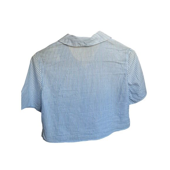 H&M Cropped Blue & White Striped Button-Up Shirt, 100%COTTON, SEMI SHEER, BEACH, - Picture 3 of 4